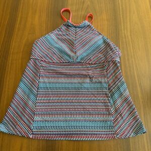 Lucky Brand Swimwear Women Large Blue Coral Geometric Halter Tankini Top Cutout